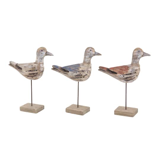 Set of 3 Brown Wood Coastal Bird Sculpture, 11&#x22; x 14&#x22;